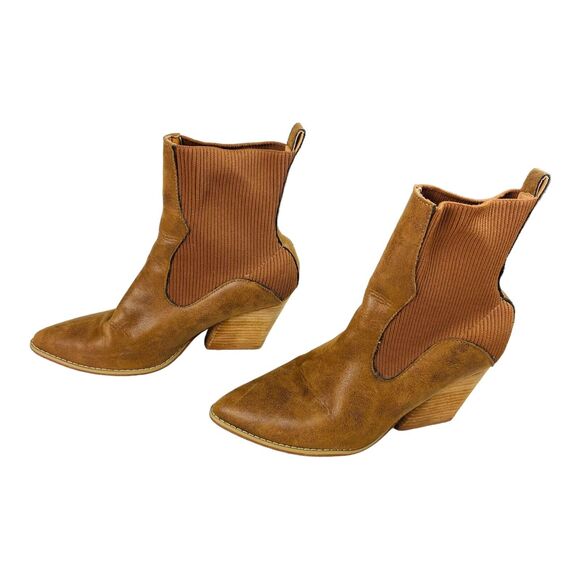 Oasis Society Women's Pointed Toe Stretch Ankle Boots Cognac Brown Leather US 7 - Picture 3 of 8